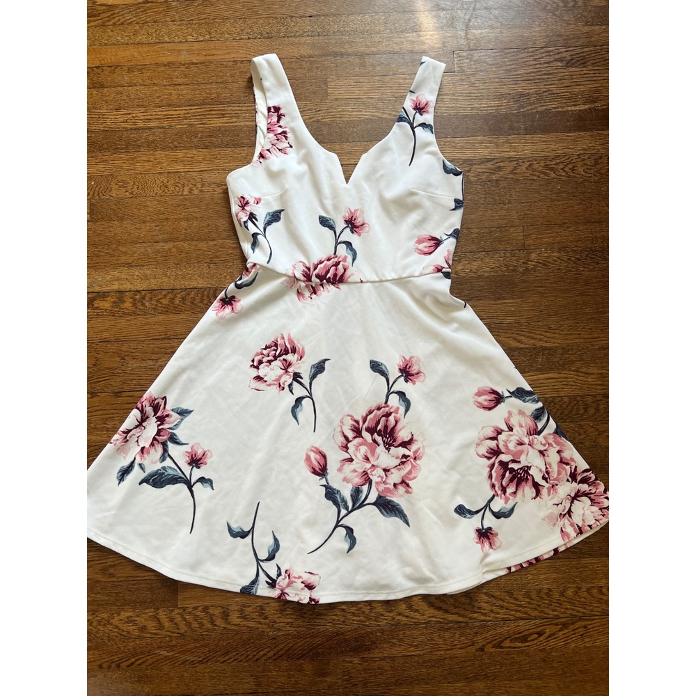 Altar'd State White Pink Floral Peony Skater Dress V-Neck Sleeveless Small